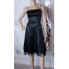Elegancka czarna sukienka satyna z bolerkiem tiul 38