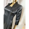 Elegancka czarna sukienka satyna z bolerkiem tiul 38