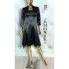 Elegancka czarna sukienka satyna z bolerkiem tiul 38