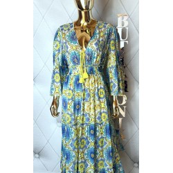 SUKIENKA BOHO MAXI ŻÓŁTO NIEBIESKA