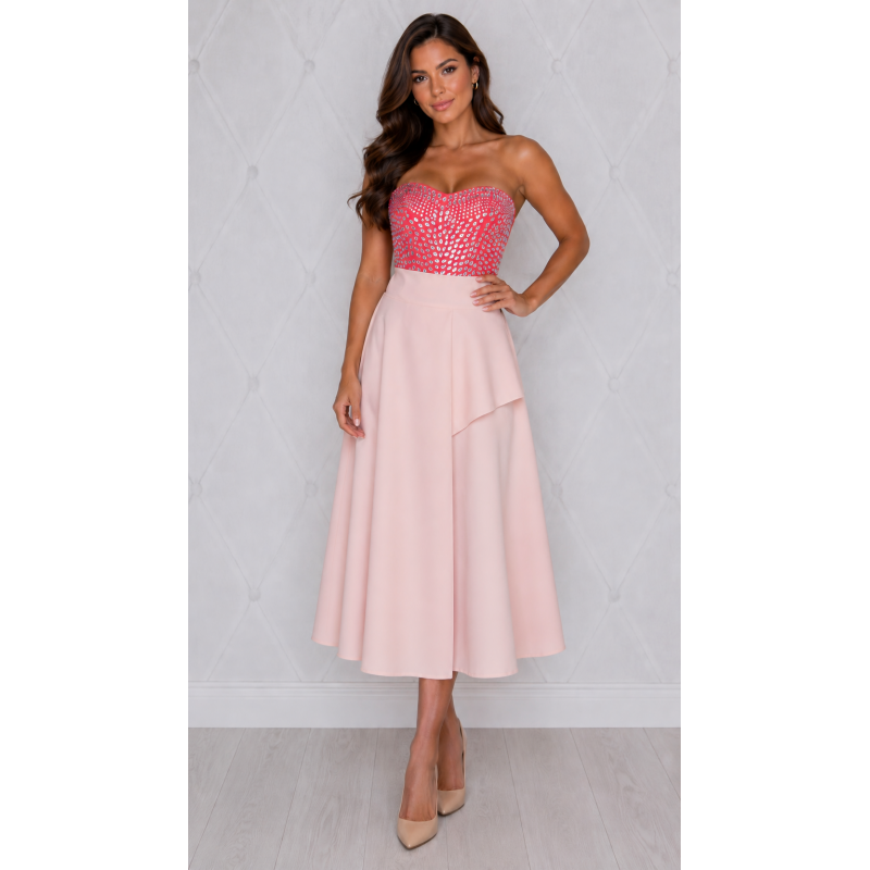 ELEGANCKA SPÓDNICA MIDI PUDROWA