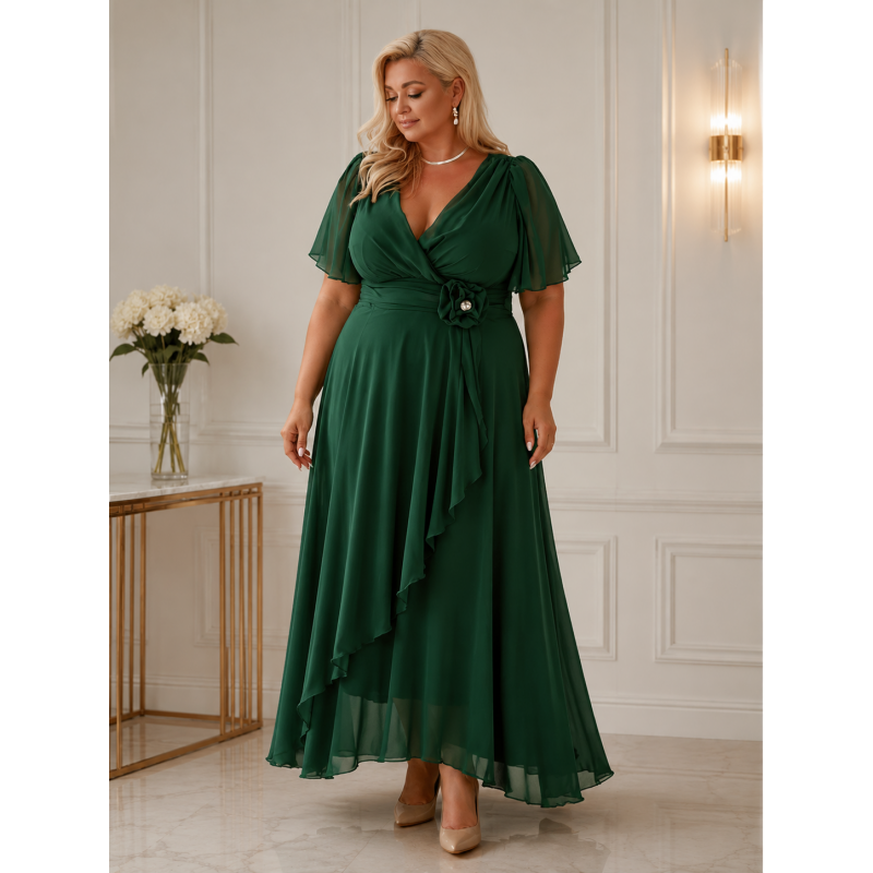 SUKIENKA LENI SZYFON PLUS SIZE ZIELONA