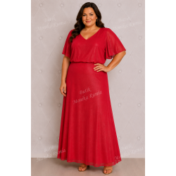 CZERWONA SUKIENKA SREBRNY POLUSK PLUS SIZE