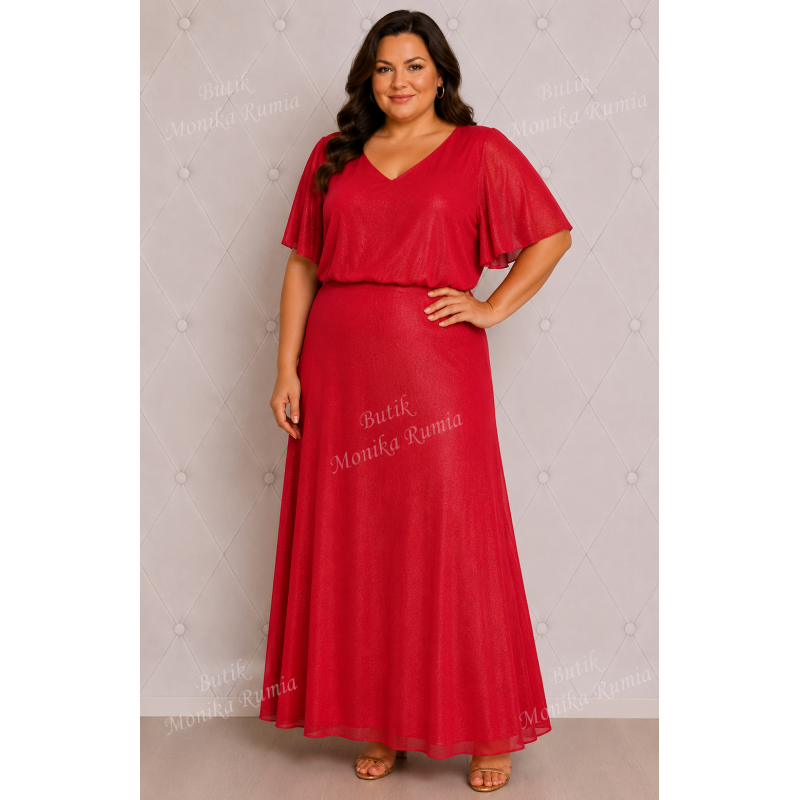 CZERWONA SUKIENKA SREBRNY POLUSK PLUS SIZE